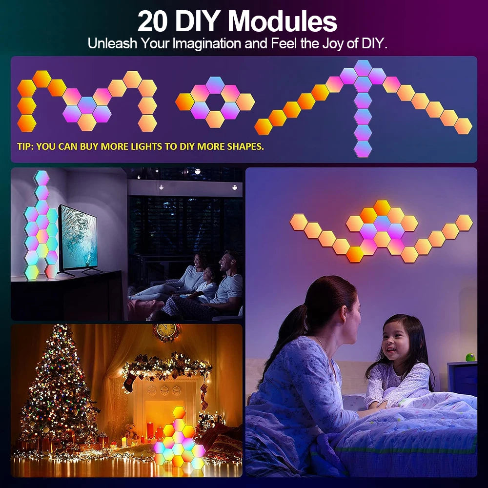 Modular Hexagon LED Light Panels | Smart RGB Wall Lights with Music Sync