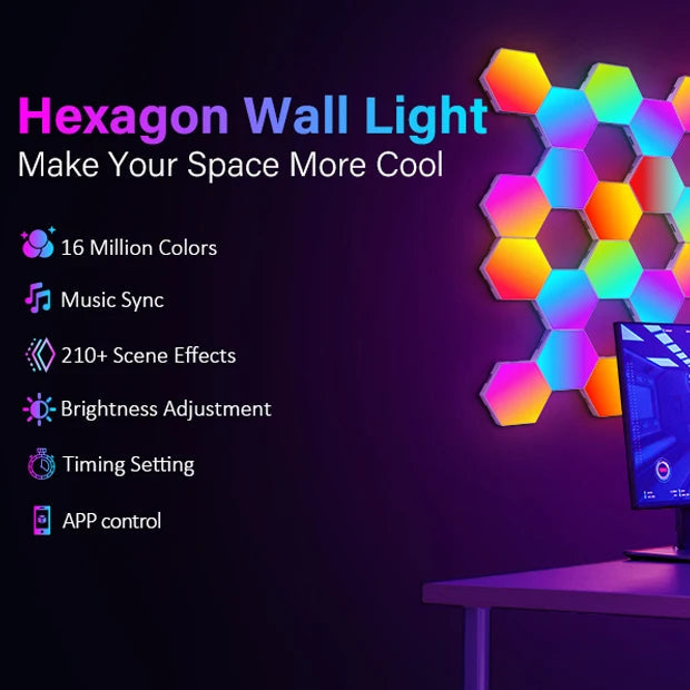 Modular Hexagon LED Light Panels | Smart RGB Wall Lights with Music Sync