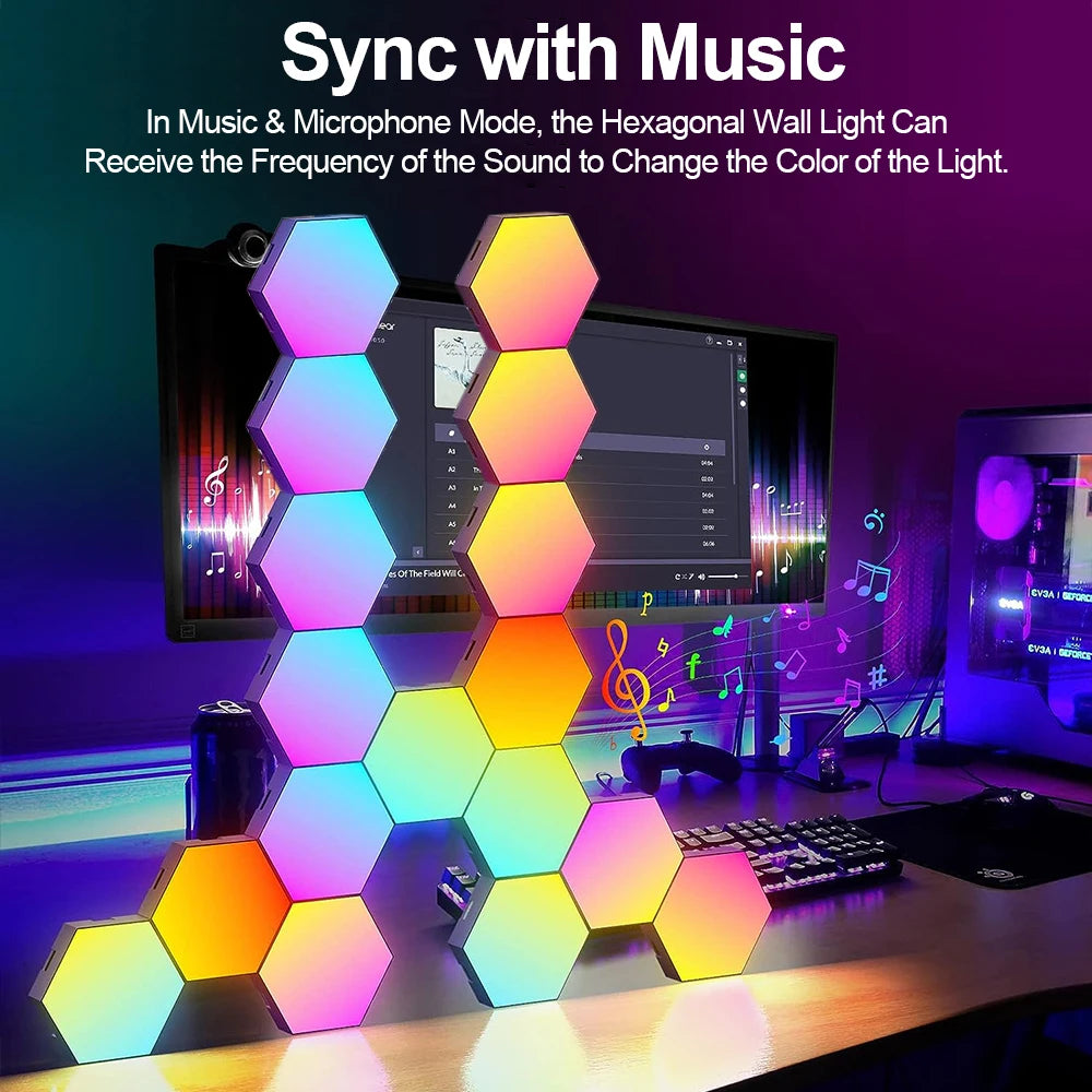 Modular Hexagon LED Light Panels | Smart RGB Wall Lights with Music Sync